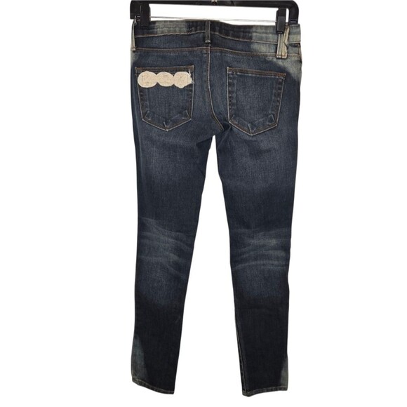 FREE PEOPLE x Artisan Deluxe  Lace Applique Skinny Denim Jeans Size 25 - Picture 2 of 8